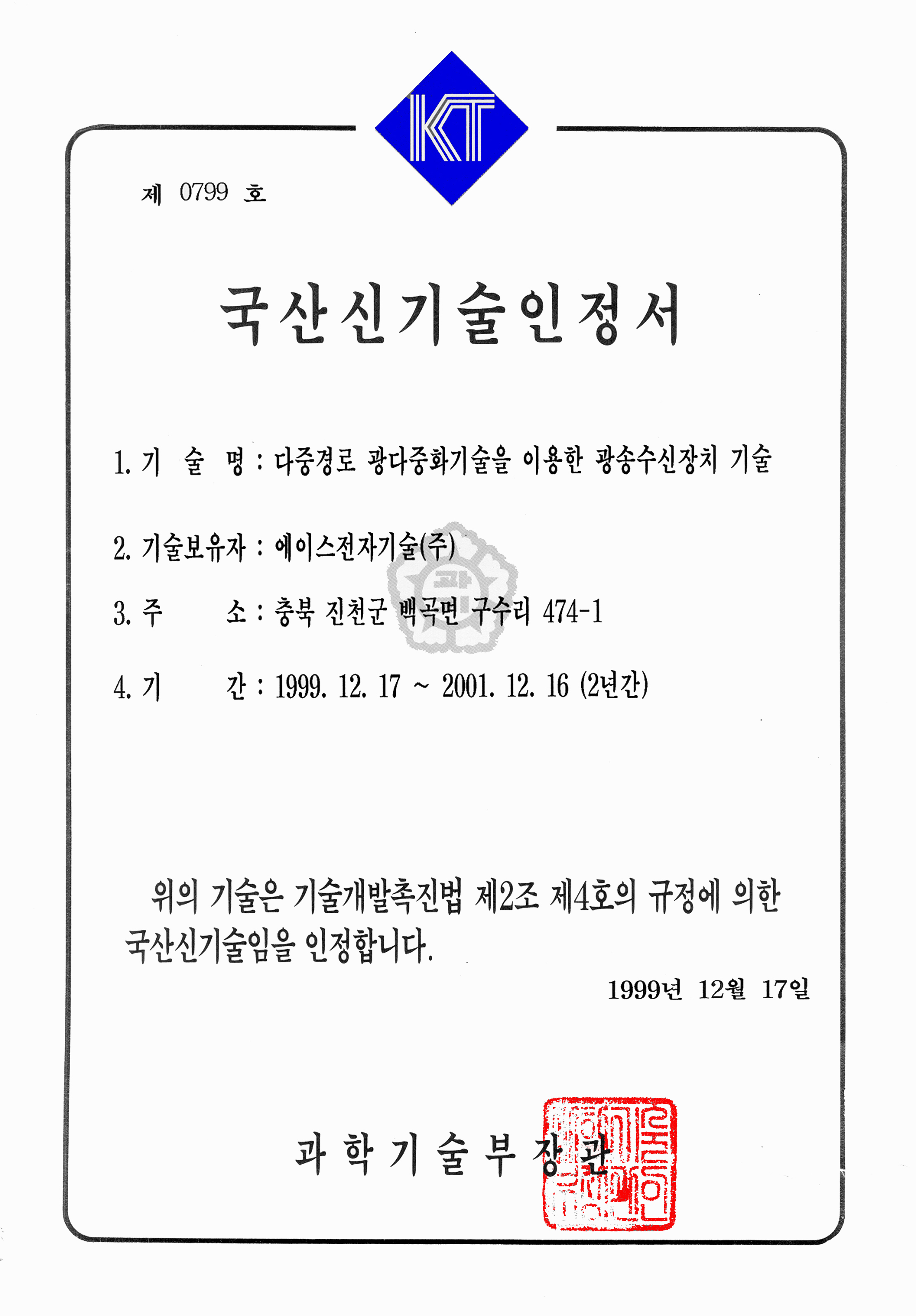 Domestic New Technology Certification